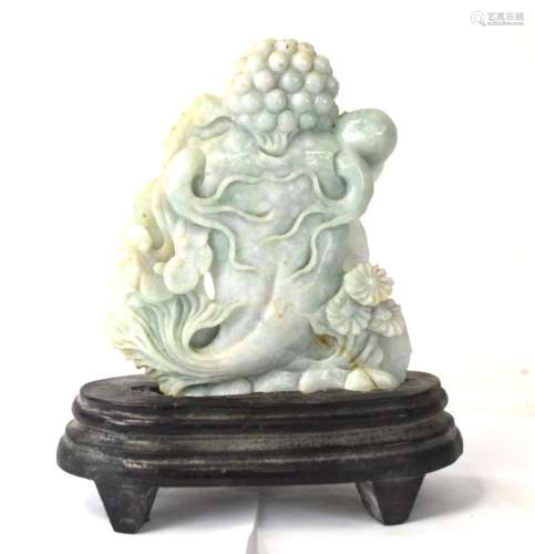 Chinese Carved Jadeite on Wood Stand