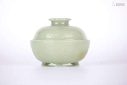 Chinese Carved White Jade Bowl w Cover