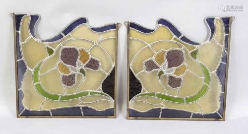 Pair of Art Nouveau leaded glass,