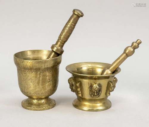 2 mortars, 19th/20th c., brass. 1