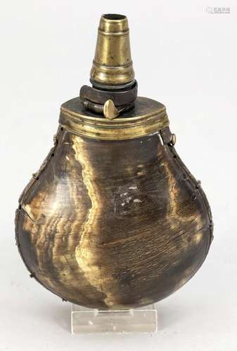 Powder flask, 19th c., horn with b