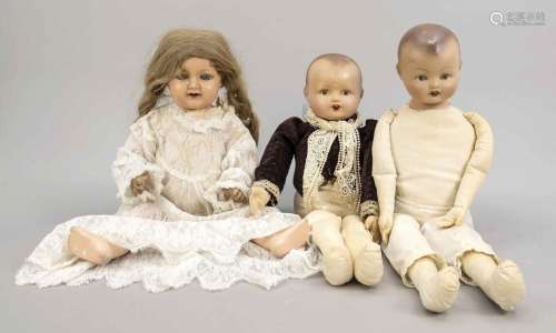 3 dolls: 2 x porcelain head withou