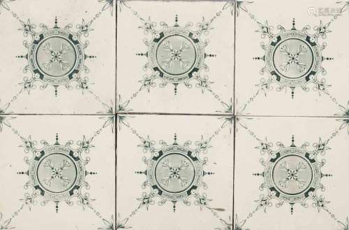 60 Art deco tiles, 1930s. Pale gre