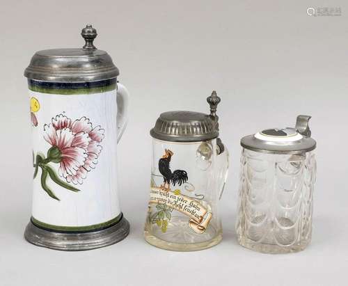 3 jugs with tin lid mount, end of