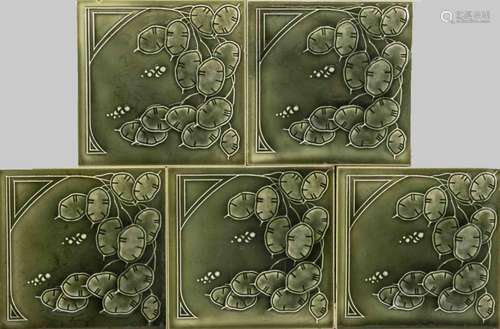 4 Art Nouveau tiles, c. 1900. vege