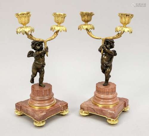 Pair of putto candlesticks, 19th c