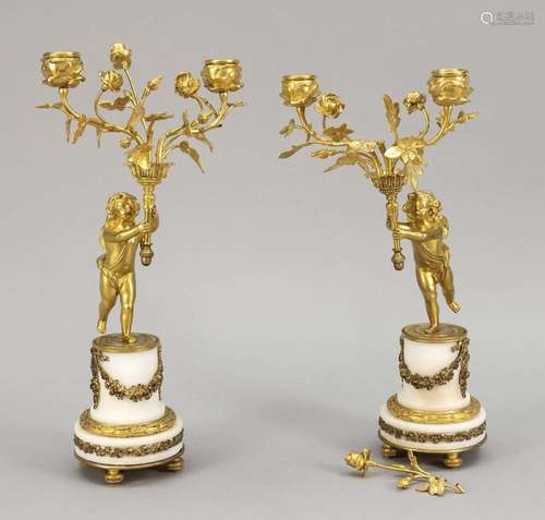 Pair of putto candlesticks, 19th/2