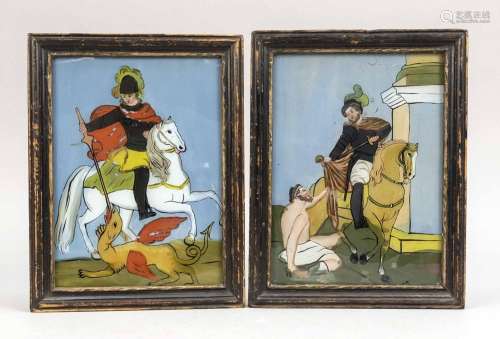2 reverse glass paintings, late 19