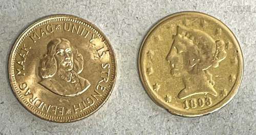 2 gold coins: 1x South Africa, 2 R