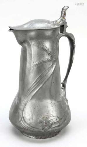 Art nouveau pewter jug with lid mo