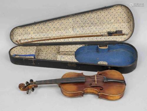 Violin with violin case, inscribed