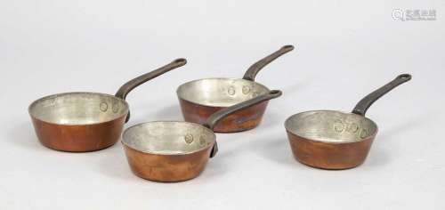 4 cooking pots, 19th c., thick cop