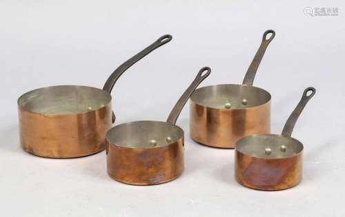 4 cooking pots, 19th c., copper wa