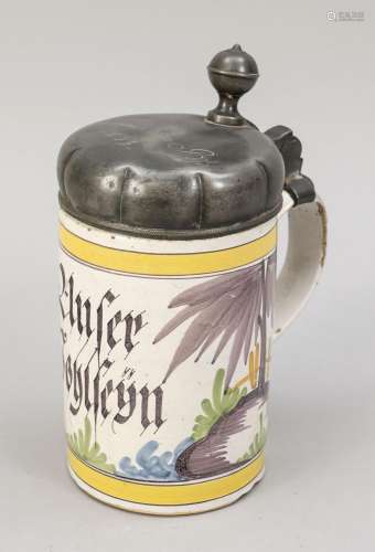 Faience cylindrical jug, dated 183
