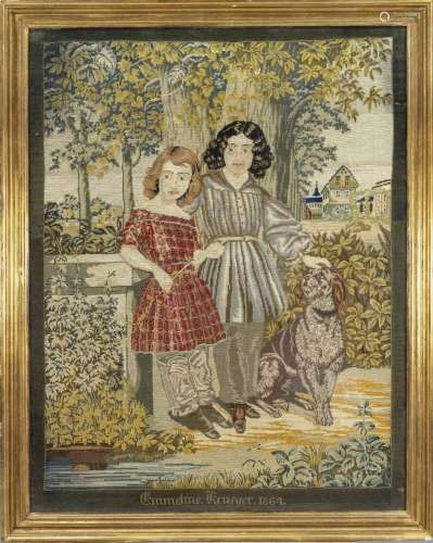 Romantic embroidery picture, 19th