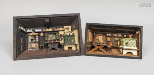 2 interior dioramas with music box