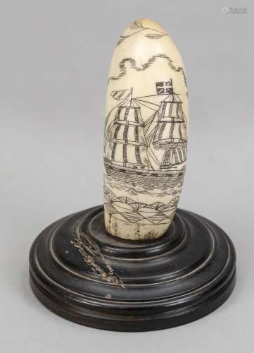 Walrus tooth with ship scene, mid