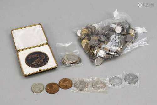 Colorful assortment of coins, more