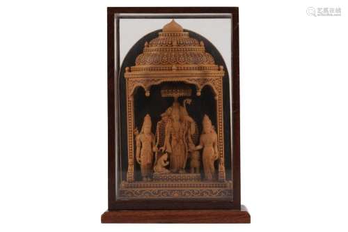 AN INDIAN FINELY CARVED SANDALWOOD SHRINE, 20TH CENTURY
