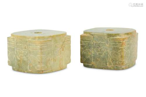 A PAIR OF CHINESE CREAM JADE CONG