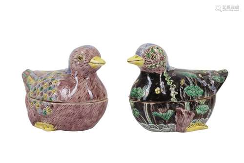 TWO CHINESE POTTERY TERRINES IN THE FORM OF A DUCK, 19TH CEN...