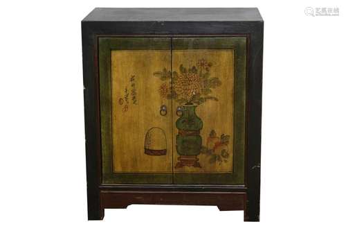 A CHINESE RED AND BLACK LACQUERED SIDE CABINET, CONTEMPORARY