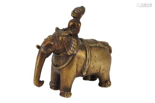 A SOUTH INDIAN BRONZE 'ELEPHANT AND MAHOUT' FIANIAL,...