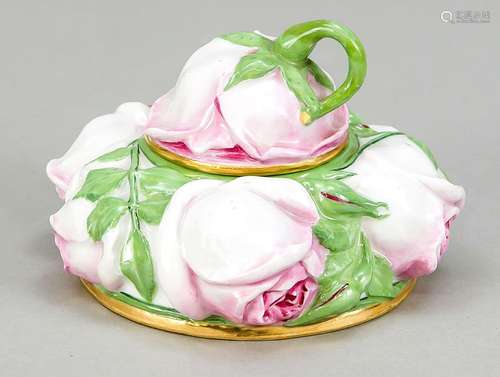 Boîte à couvercle en forme de rose. En porcelaine. Meissen, ...