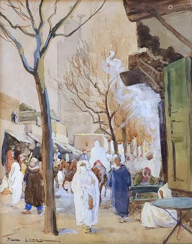 PIERRE LISSAC (1878-1955) RUE ANIMÉE AU MAROC