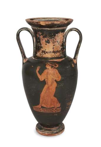 Amphore à col en poterie à figures rouges de style grec avec...