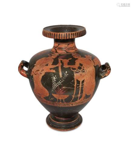 Hydria en poterie de style grec à figures rouges, avec une s...