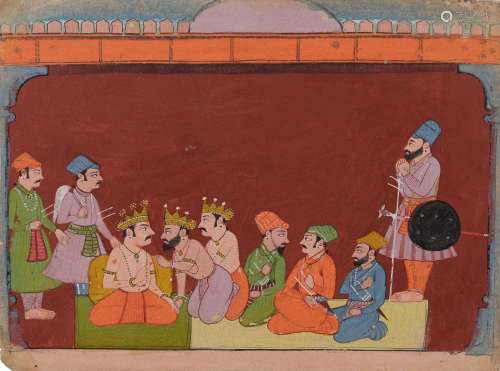 Rois assis en rang, Bilaspur (Basohli), vers 1680, d'apr...