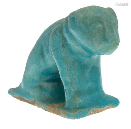 Figure de lion en poterie moulée de Kashan à glaçure turquoi...