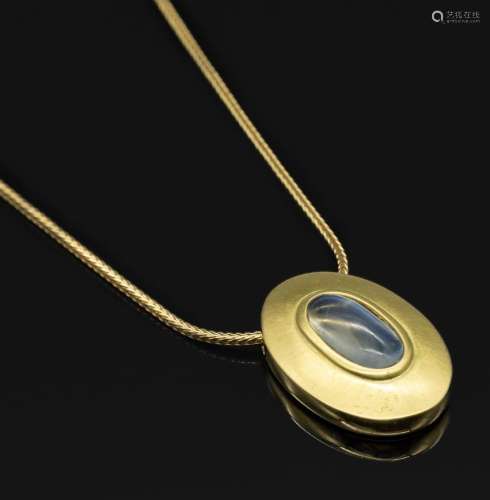 18 kt gold pendant with moonstone, with chain,YG 750/000