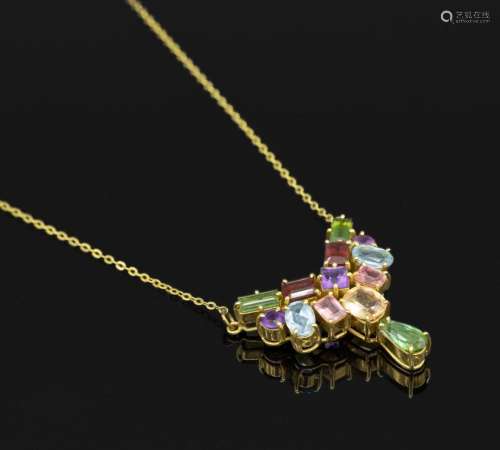 18 kt gold necklace with coloured stones