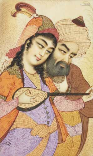Une peinture d'un couple par Jabbar Baq, Iran, 20ème siè...
