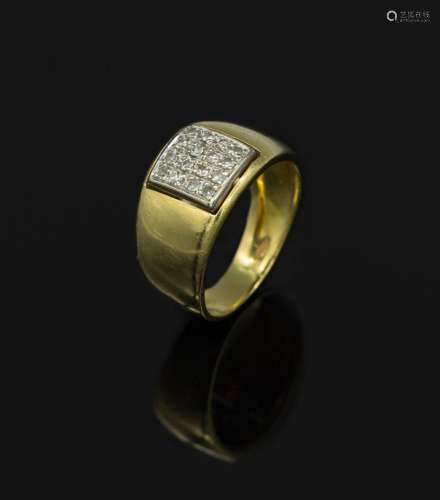 18 kt gold ring with diamonds, YG 750/000