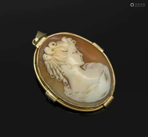 14 kt gold brooch/pendant with shell cameo