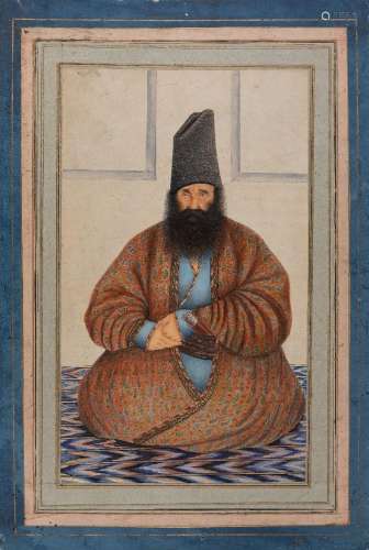 Portrait d'un ministre barbu assis, Qajar, Perse, milieu...