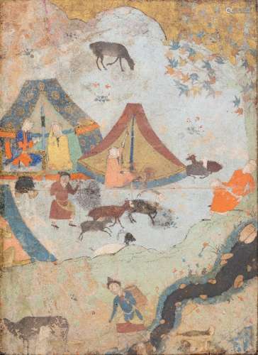 Peinture safavide de Layla et Majnun, Iran, XVIe siècle, pig...