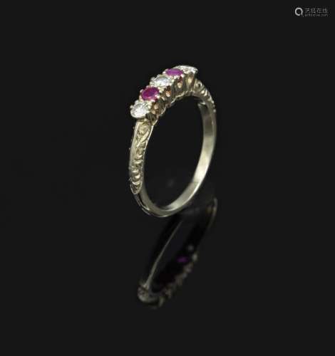 14 kt gold ring with brilliants and rubies