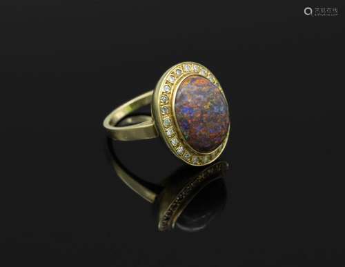 14 kt gold ring with opal and diamonds