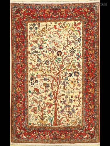 Rare fine Qum, Persia, around 1950, wool with silk knotted