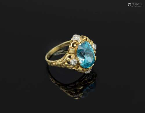 14 kt gold ring with zircon and diamond