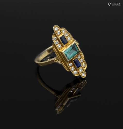 14 kt gold coloured stone-diamond-ring