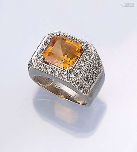 14 kt gold ring with citrine and brilliants