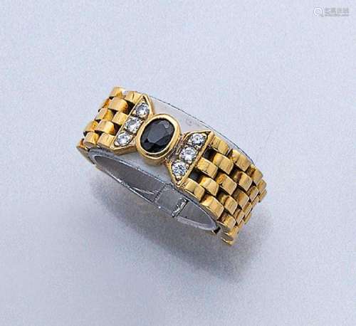 18 kt gold ring with brilliants and sapphires