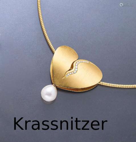 18 kt gold designer-pendant with south seas pearl and brilli...
