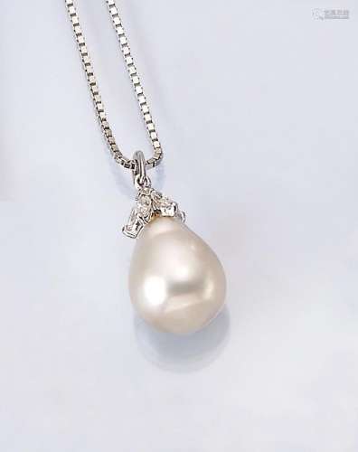 14 kt gold pendant with cultured south seas pearl and diamon...
