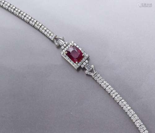 Platinum bracelet with ruby and diamonds